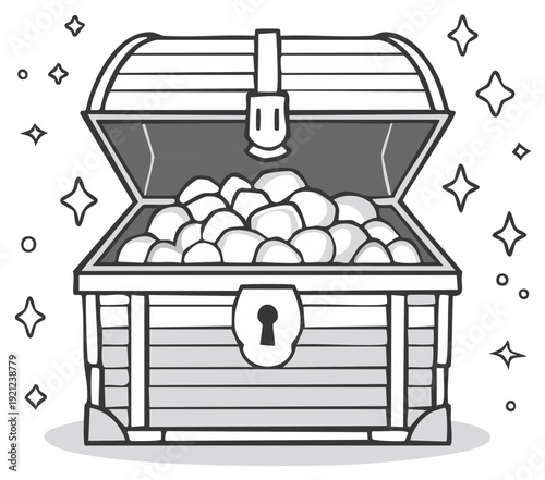 Open Treasure Chest Filled With Gold Coins and Sparkles Illustration
