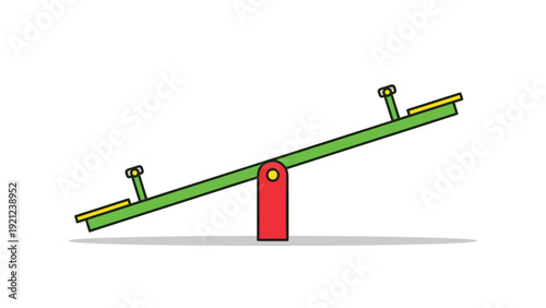 Simple cartoon seesaw icon, depicted as slightly unbalanced, symbolizing childhood play, equilibrium challenges, or concepts of comparison and fairness.