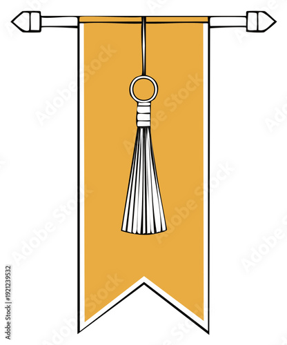 Vintage Style Royal Banner with Tassel Detailed Illustration on Golden Background