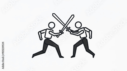 Two silhouetted stick figures duel with swords in a dynamic clash moment.