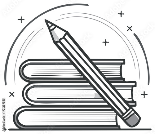 Educational Stack of Books with Pencil Illustration Design Concept for Learning Creativity Writing and Schooling