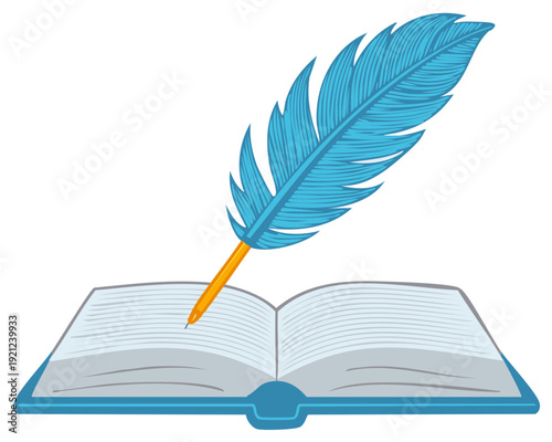 Quill Pen Writing in Open Book Illustration Writer Author Concept