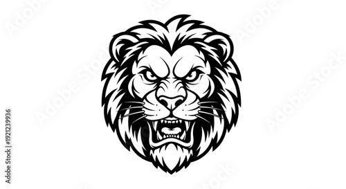Fierce Lion's Face Illustration, Powerful Animal Portrait