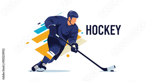 Dynamic illustration of an ice hockey player in action, powerfully skating and holding a stick, symbolizing intense sport and competition.