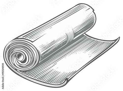 Rolled paper sheet graphic illustration isolated on white