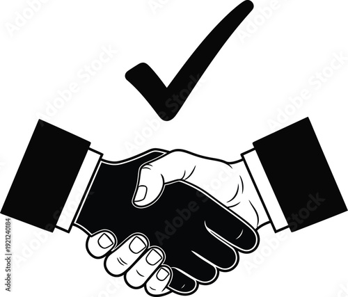 Handshake with checkmark symbolizing agreement or partnership