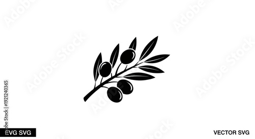 Olive Branch Icon Silhouette: Organic Mediterranean Fruit and Leaf Vector