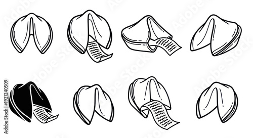 Fortune Cookie Collection: Open, Closed, Black and White Illustrations