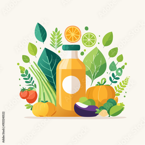 Fresh Produce and Healthy Juice A Vibrant Assortment of Fruits and Vegetables