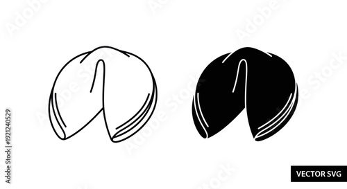 Fortune Cookie Line Art and Silhouette Icons