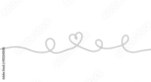 Heart shape rope line. Love symbol, romantic, creative design element, white background.