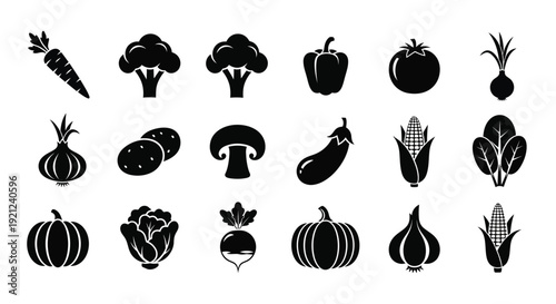 Collection of various vegetable icons in a black silhouette