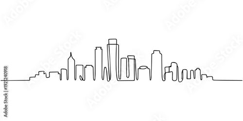 Modern skyscraper line drawing with minimalist design and high-rise architecture elements. None editable stroke, Modern cityscape continuous one line vector drawing. Metropolis architecture panoramic