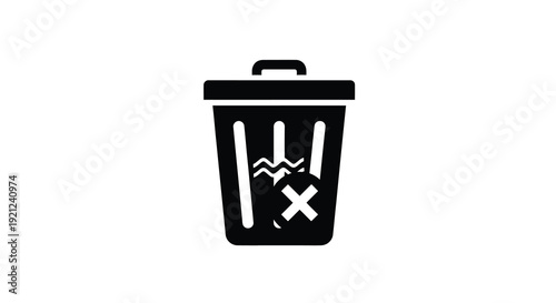 Black trash can with a crossed out symbol a distinct silhouette