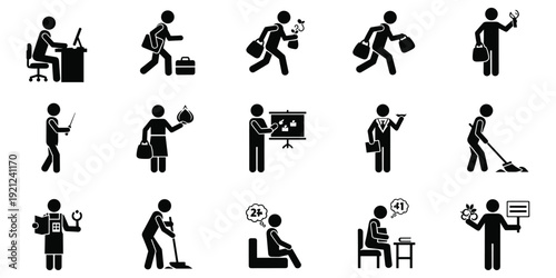 Human activity silhouette illustration, diverse profession artwork, lifestyle communication design tribute,  daily routine concept, occupational diversity flat vector illustration