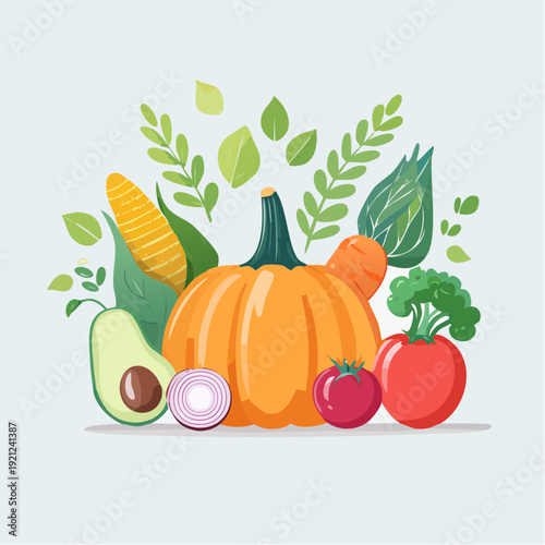 Vibrant Assortment of Fresh Vegetables and Produce Arranged Artistically