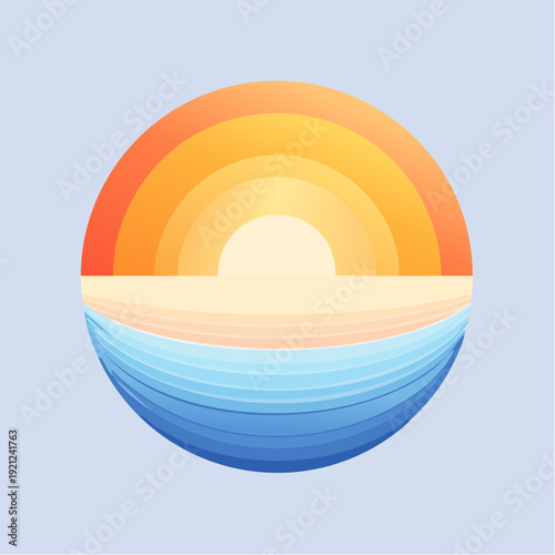 Serene abstract depiction of a coastal sunrise or sunset, blending warm sky and cool ocean