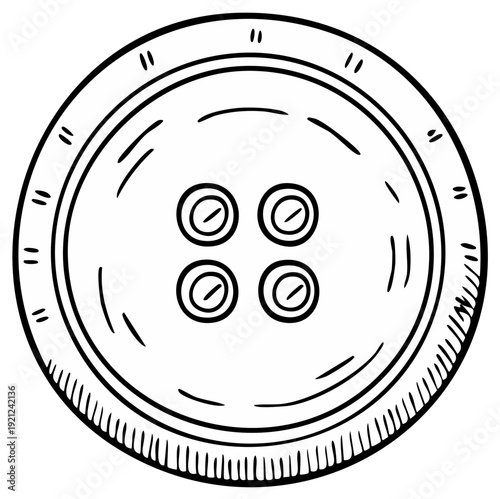 Illustration of Round Sewing Button with Four Holes and Decorative Border