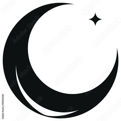 Stylized Crescent Moon with a Single Star Silhouette against a Dark Sky