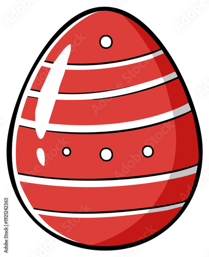 Vibrant red Easter egg with white stripes and polka dots a festive spring holiday symbol