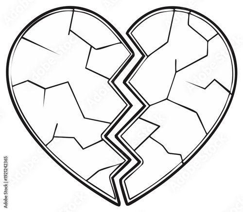 Stylized Cracked Heart Outline Symbol of Heartbreak and Sadness