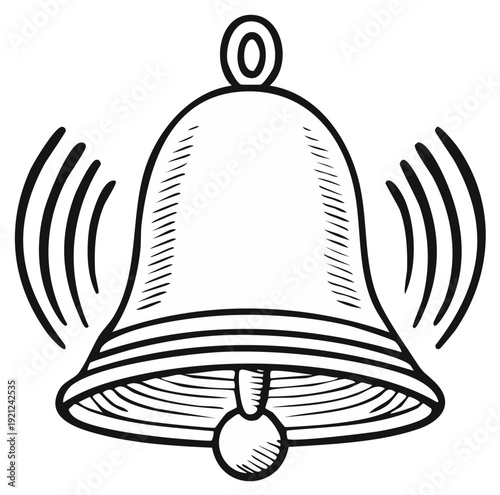 Hand drawn ringing bell with sound waves illustration