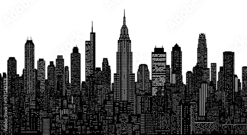 new york city skyline silhouette at night windows brightly illuminating a dynamic urban landscape embodying modern metropolis vibrancy.