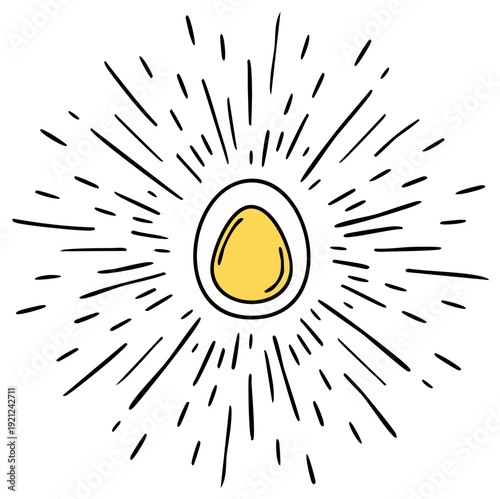 Hand Drawn Sunburst Emanating from a Boiled Egg Yolk with Outline