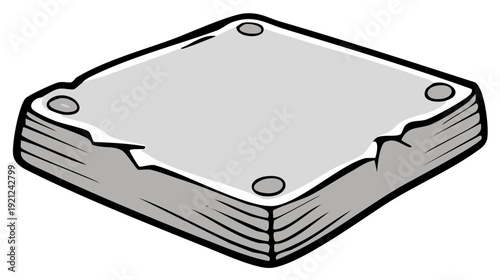 Grayscale cartoon illustration of a square baseball base for sports