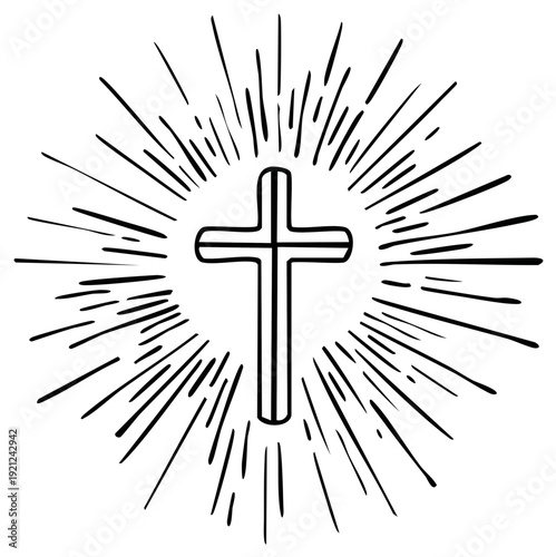 Radiant Christian Cross Symbol with Bursting Light Rays