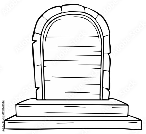 Old stone tombstone sketch black and white line art for Halloween coloring page