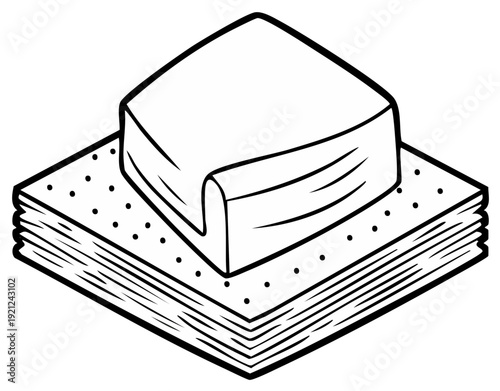 Stacked crackers with a square block of butter illustration, black and white