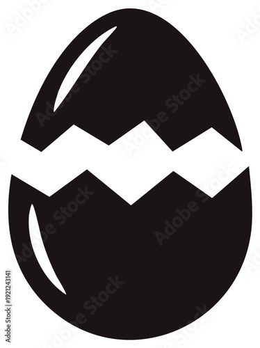 Black and white graphic of a cracked egg symbolizing birth or new beginnings