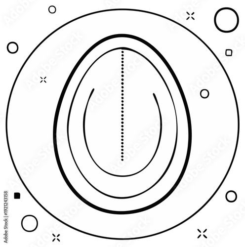 Abstract Geometric Egg Shape with Concentric Circles and Dots Symbolizing Growth and Development