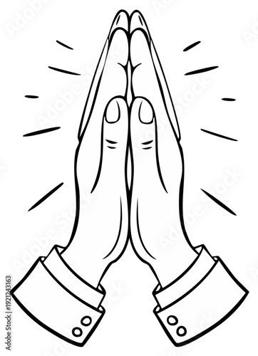 Hands in prayer, cartoon illustration, faith, belief, spiritual gesture