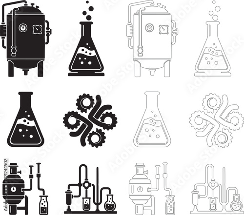Precision fermentation equipment silhouettes science