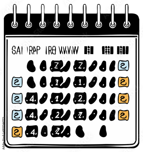 Hand drawn calendar showing dates and abstract symbols representing events