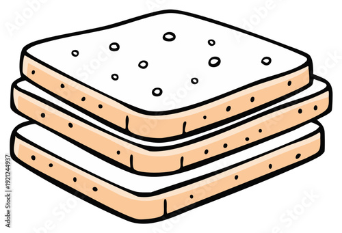 Stack of three toast slices with small dark dots and light brown crusts