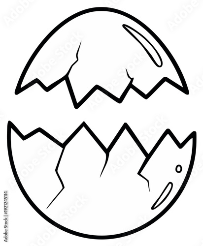 Cracked eggshell outline, vector illustration. Easter symbol, hatching concept.