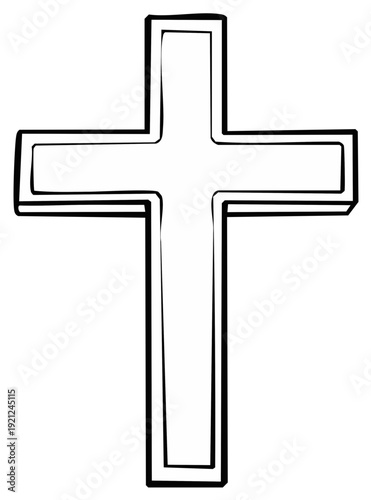 Outlined Christian Cross Symbol, Religious Icon Illustration