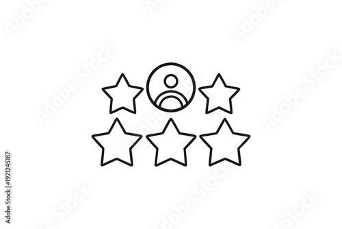 Black and White Star Ranking Icon for Five Star Feedback, Silhouette Vector Illustration