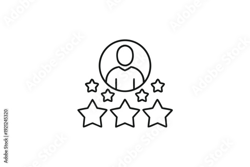 Vector Silhouette of Five Rating Stars, Black and White Graphic for Customer Satisfaction and Quality