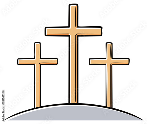 Three Crosses on Calvary Illustration for Easter or Christian Faith Depiction