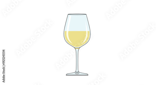 Glass of elegant white wine isolated on a plain white background for minimalist wine tasting or restaurant menu design.