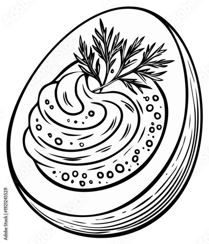 Deviled egg appetizer with dill garnish vector illustration