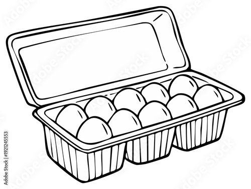 Illustration of a carton filled with a dozen eggs in individual compartments