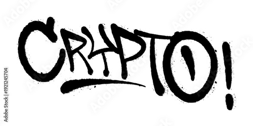 Crypto Graffiti Tag Spray Paint. Bold White Typography with Gritty Texture and Realistic Drips for Cryptocurrency and Finance Design.