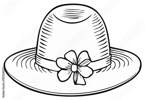 Elegant wide brim hat with flower detail hand drawn illustration