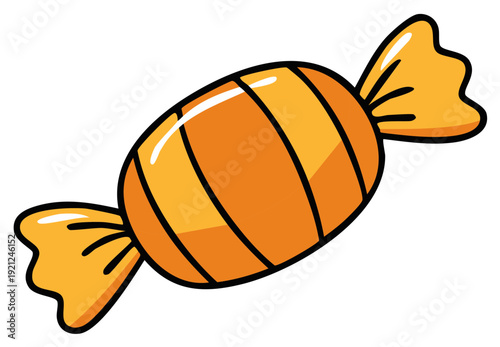 Glossy orange striped candy in a twisted wrapper sweet treat illustration