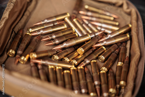 Tableau sur toile Many cartridges in a box for a Kalashnikov assault rifle